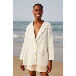 BLANQUE 100% LINEN TOPPER BLAZER HOODY 0-S WHITE LAGENLOOK OVERSIZED BEACHY
